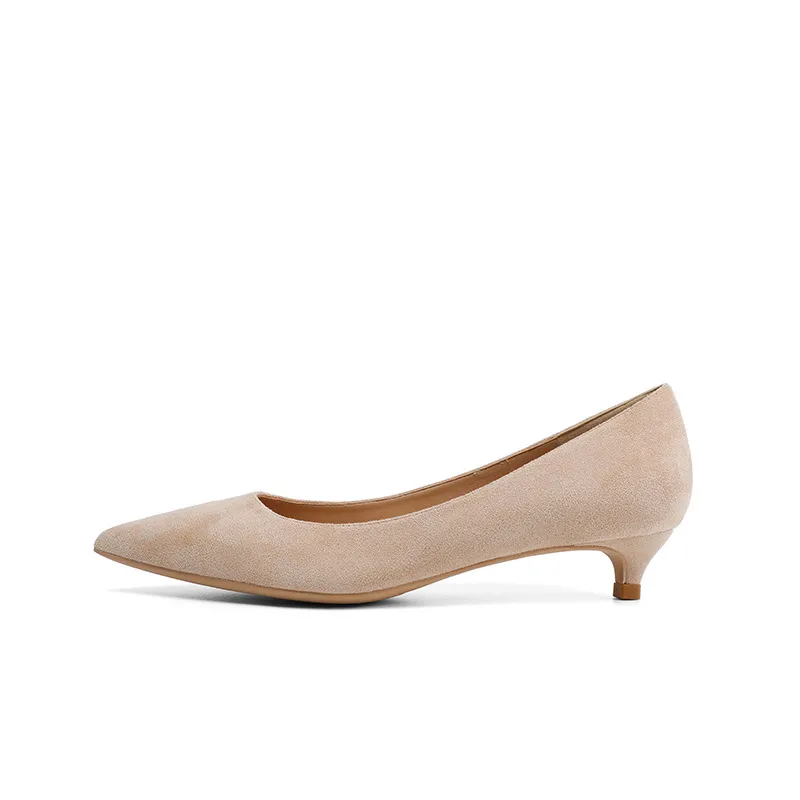 Women's Pointed Toe Fine Gold Suede High Heels - Nude