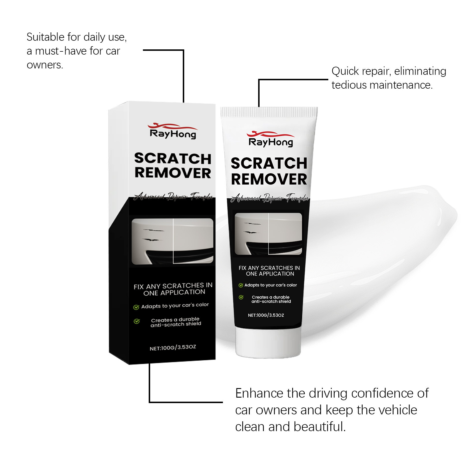 Rayhong Car Scratch Care Cream, Car Paint Scratch Repair Abrasive, Polishing Coating, Paint Maintenance. 4