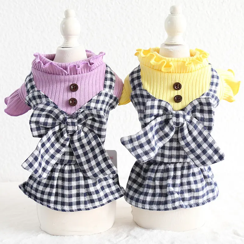 Candy Wooden Buckle Plaid Skirt Pet Clothes