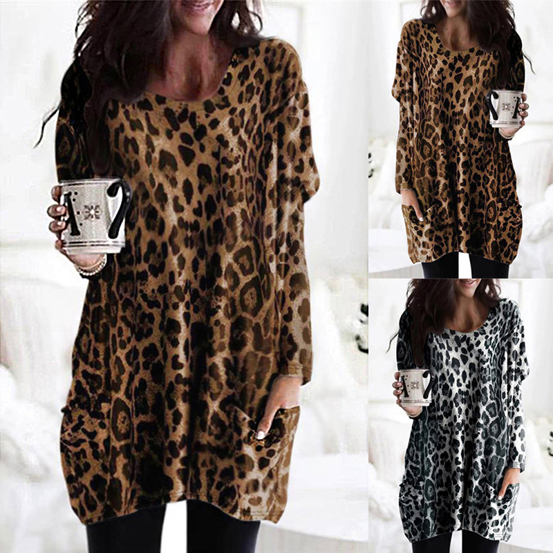 Title 2, Leopard Print Long-Sleeved Casual Loose Top T-S...