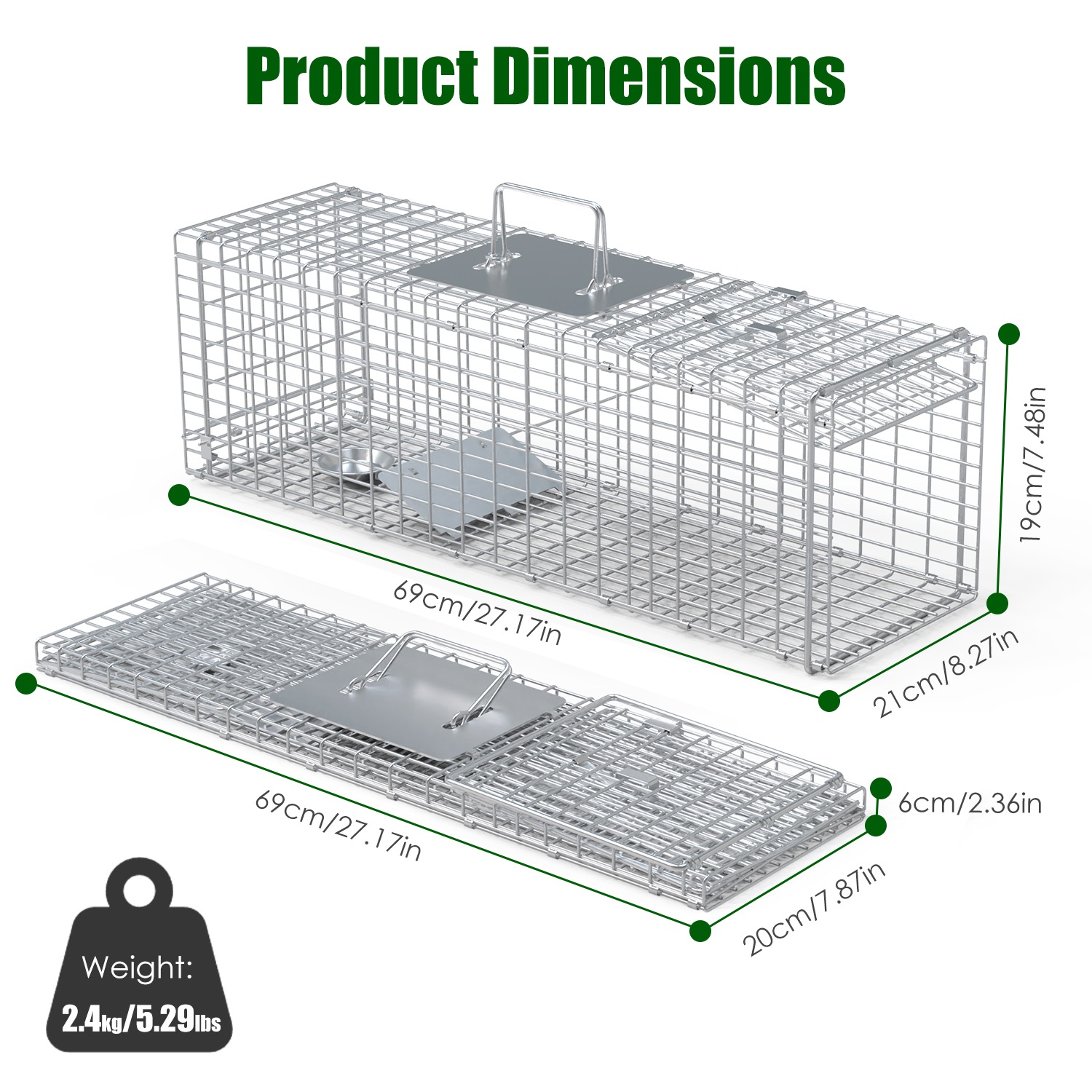 Live Animal Trap Cage 27x7.5x8in Folding Catch And Release Steel Humane Cat Trap For Racoons Stray Cats Rabbits Beavers Hedgehogs Chipmunk Small Animals