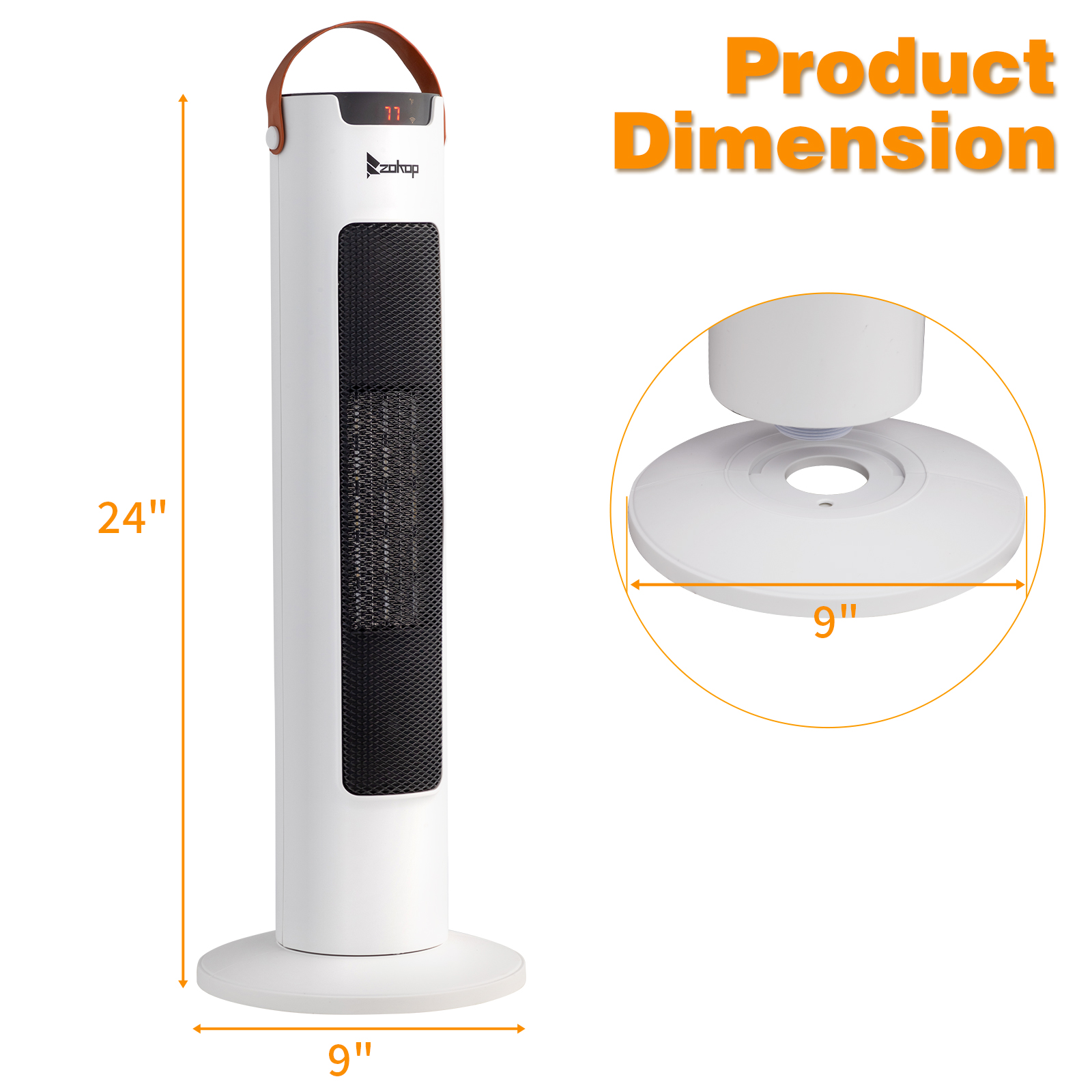 24Inch Tower Space Heater, 1500W Smart Electric Heater With Thermostat, WiFi APP & Remote Control, 60 Degrees Oscillation, 9H Timer, For Indoor Bedroom Office Home, White