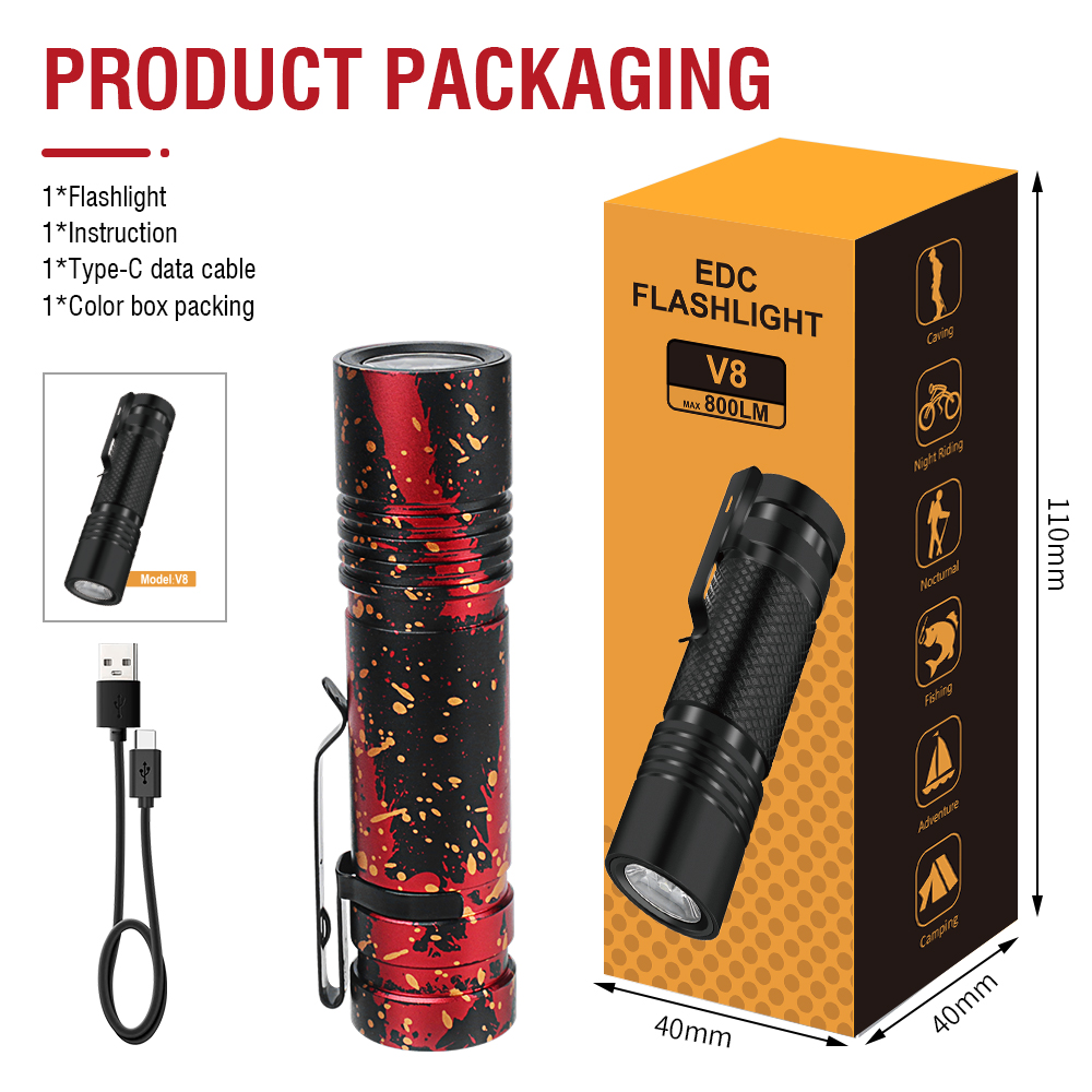 Mini Camouflage LED Flashlight Rechargeable Torch Lamp Camping Portable Light — image 7