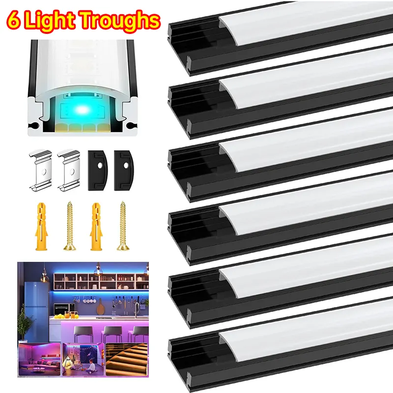 6 Pack Black U Shape LED Aluminum