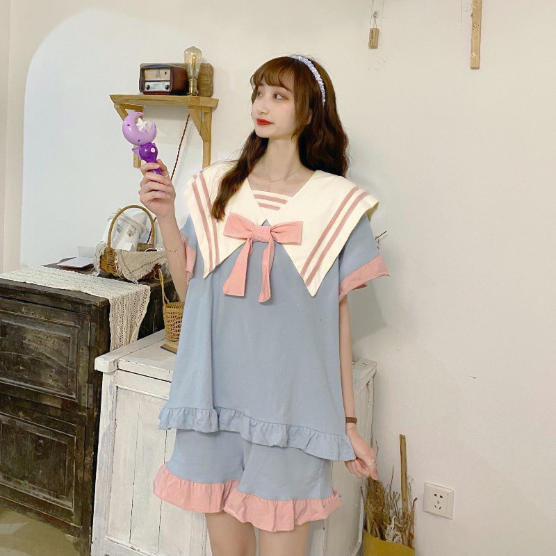 Korean Academy Style Navy Collar Loose Summer Short Sleeve