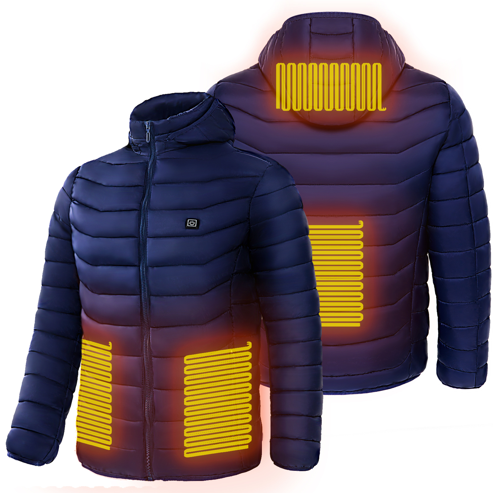 Feancey Heated Jackets For Men Women Outdoor Waterproof Hooded Heating Coat 5 Heated Zones Electric Heat Jacket Travel Hiking Windebreaker Outwear Holiday Clearance,Black,L