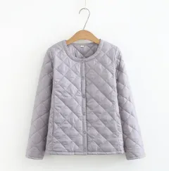 Plus Size Women's Plus Size MM Was Thin And Thin Diamond Grid Snap Button Coat - Grey - View 1