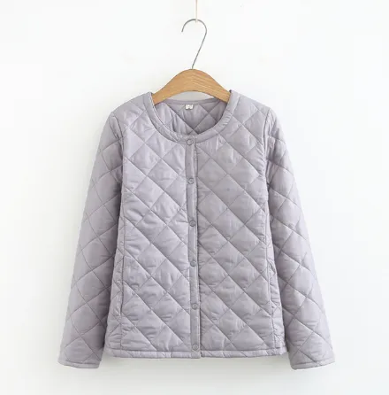 Plus Size Women's Fat MM Was Thin And Thin Diamond Grid Snap Button Coat Grey - Shop at LoveMi