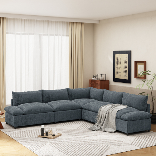 115.5 Modular Deep Gray Sectional Sofa With Durable Polyester Upholstery, Plush - Picture 10 of 10