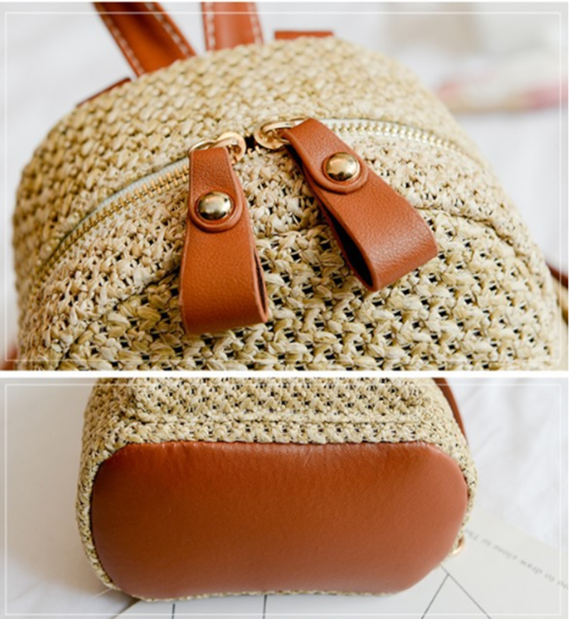 Title 2, Straw Woven Backpack Small Hollow Solid Color