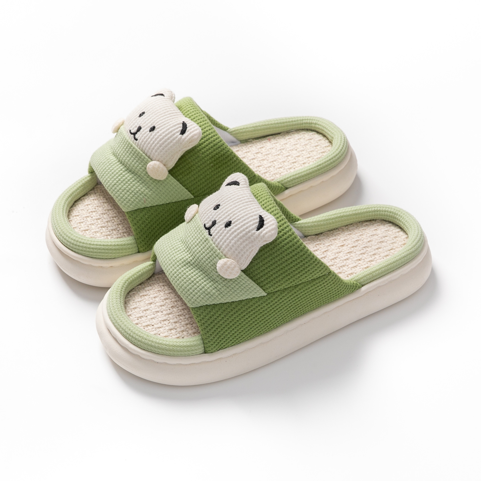Cute Cartoon Bear Slippers Spring And Autumn Fashion Thick-soled  Mute Linen Slipper Women's House Shoes - Image 11