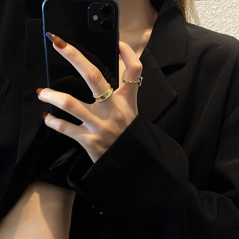 Fashion Zircon Ring Female Simple Temperament Metal Irregular Adjustable Bracelet