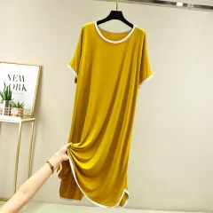 New Modal Dress Women's Thin Round Neck Casual Short Sleeves - Turmeric - View 1
