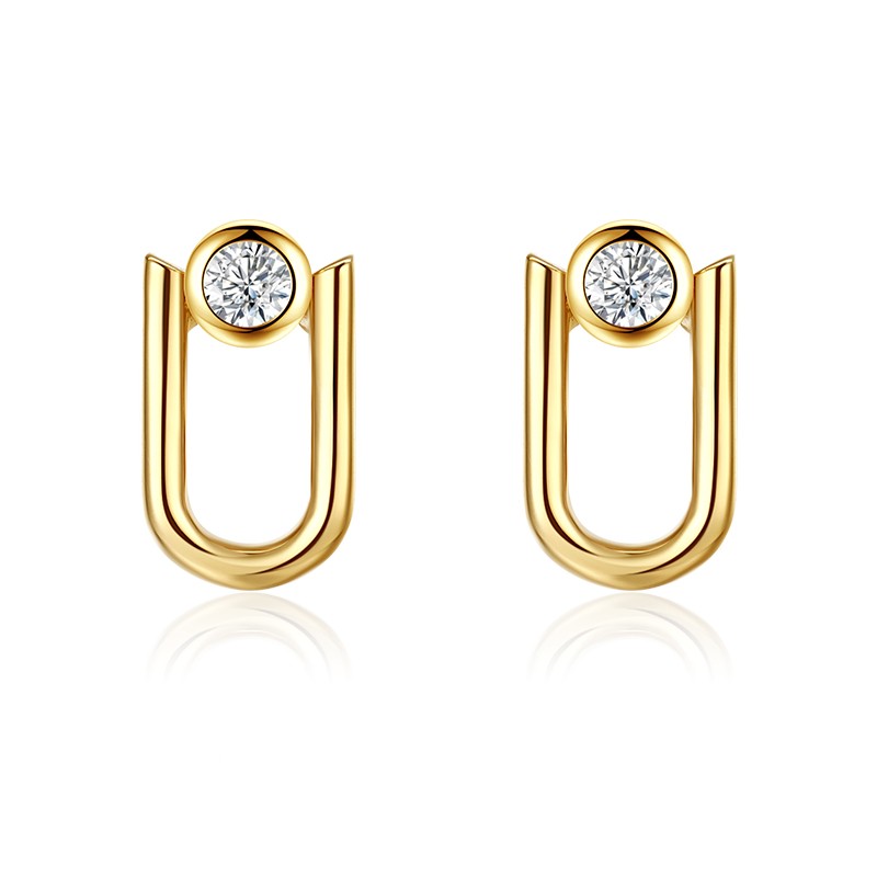 Title 2, Single Diamond U-shaped Earrings For Women