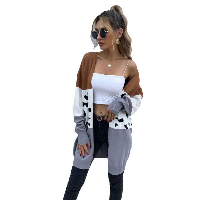 Title 2, Long Leopard Print Panel Cardigan Knitted Sweat...