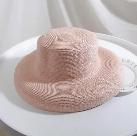 Hepburn Style Retro Lampshade Straw Hat Foldable Pink - Shop at LoveMi