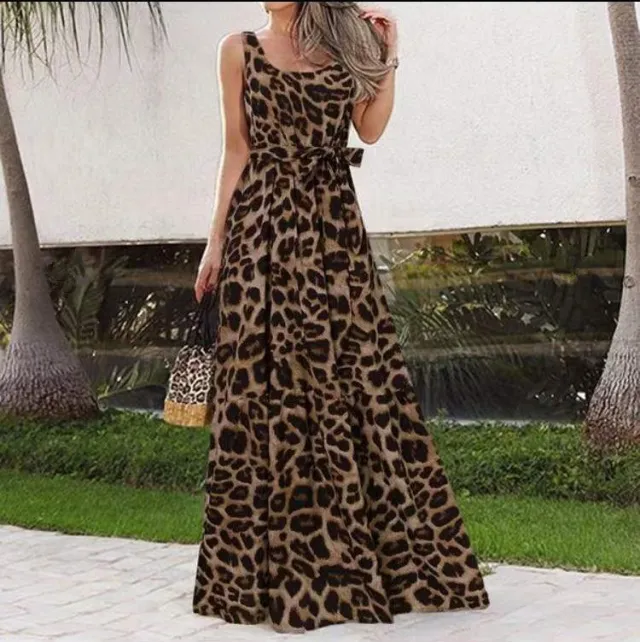 Sleeveless Belt Irregular Cake Maxi Dress Coffee - Shop at LoveMi