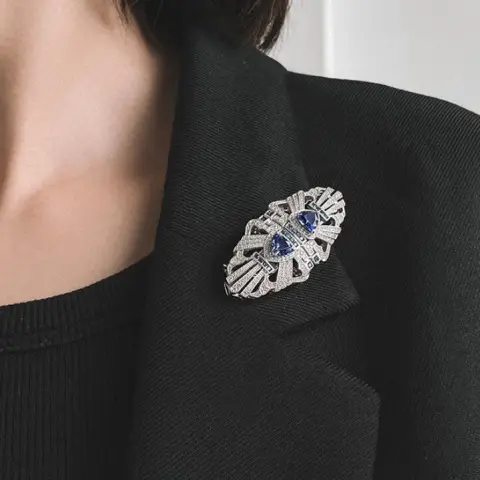 Tansang Blue Vintage Scarf Buckle Neckline Clip 925 Sterling