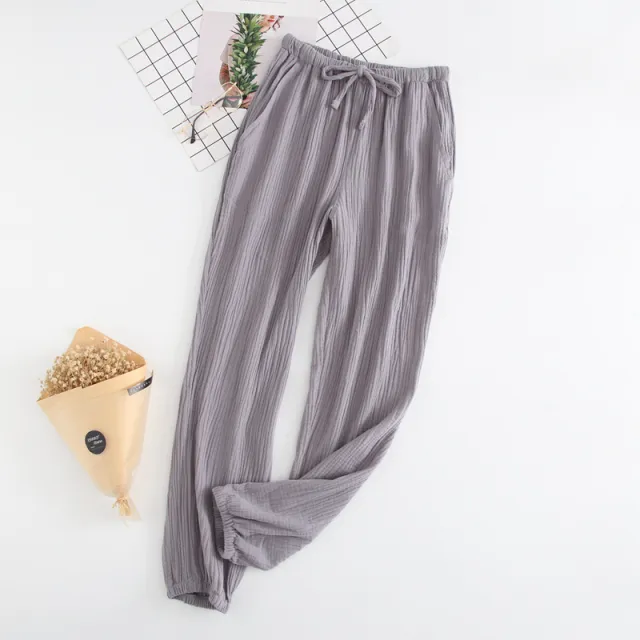 Summer Cotton Loose Home Trousers Crepe Pajama Pants Grey - Shop at LoveMi