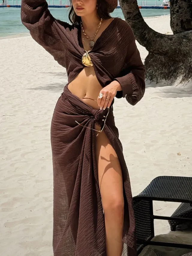 Brown Holiday Shirt Tie Skirt Set Brown - Shop at LoveMi