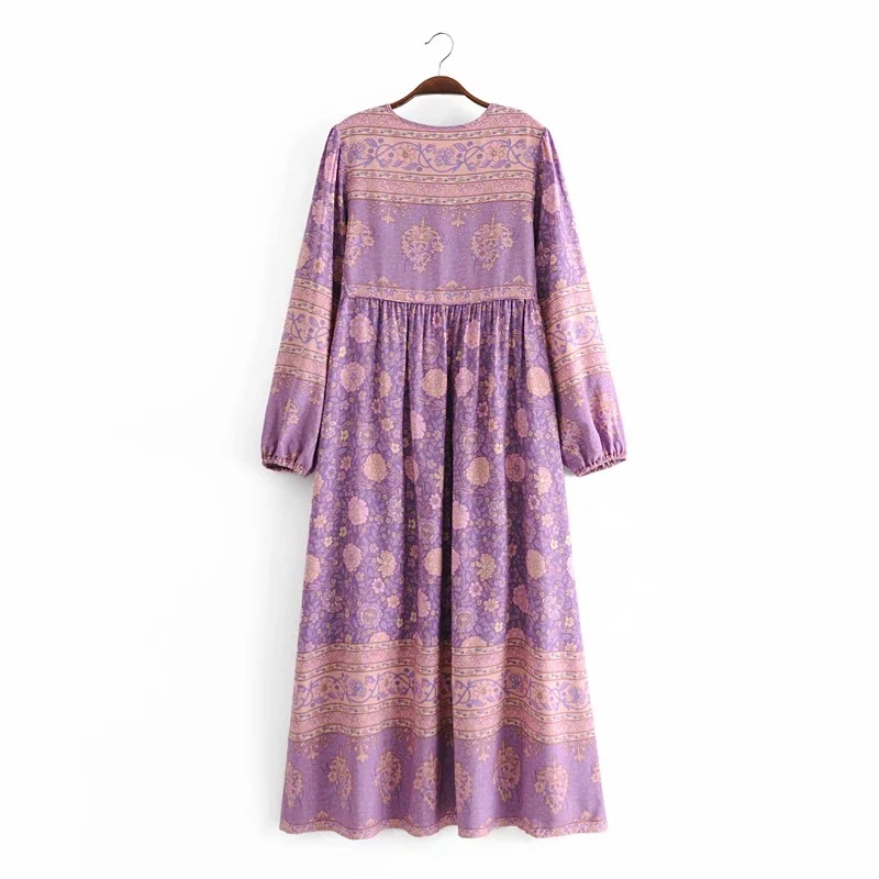 7-color Cross-border Women's Wish Amazon Hot Retro Rayon Print Wide Loose Bohemian Dress