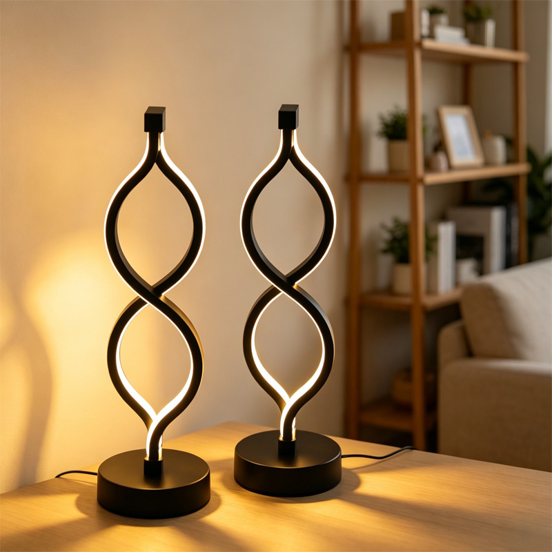 2Pcs Modern Wave-Shaped USB Desk Lamp With 3-Color Dimmable Lighting For Bedroom