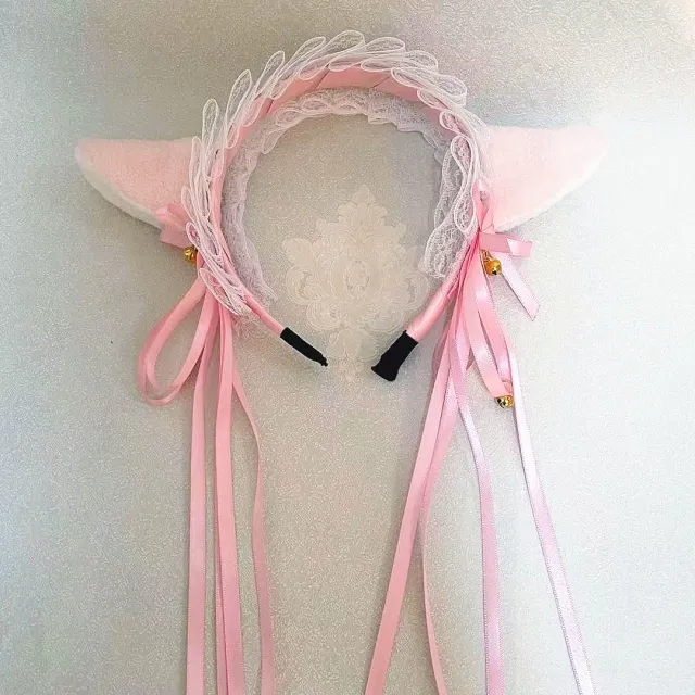 Hairdressing Lace Bowknot Hair Band Pink Ears - Shop at LoveMi