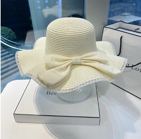 Bow Ruffles Big Brim Straw Hat