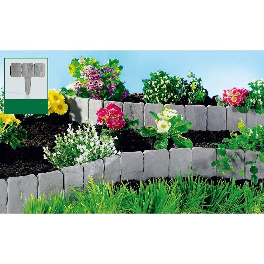 50 Pack Lawn Edging Cobbled Stone Effect Plastic Garden Hammer In Grey — image 5