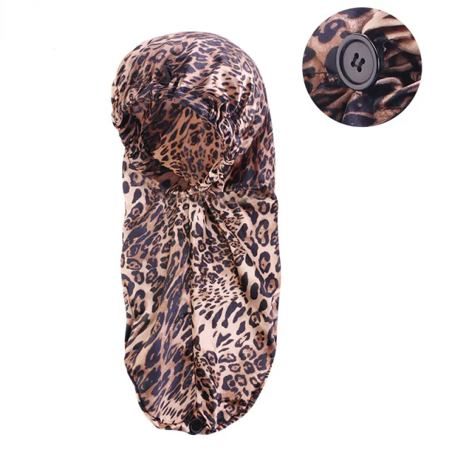 Elastic Buckle Long Cylinder Hair Nightcap Leopard Print - Shop at LoveMi