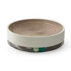 Crumb-free Cat Toy Corrugated Bowl-shaped Three-in-one Multifunctional Cat Scratch Board - Milky White - View 1