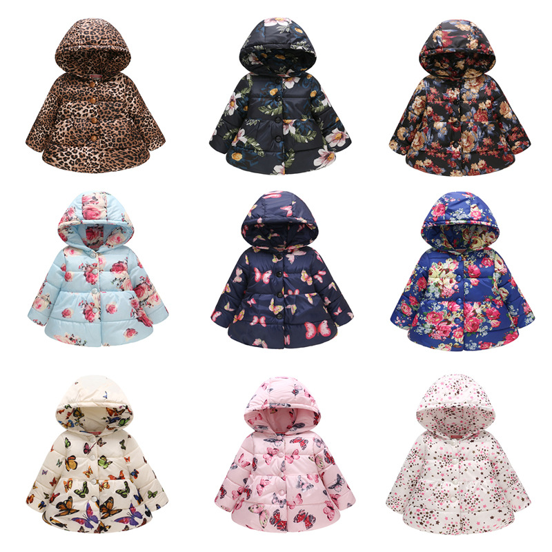 Girls' Hooded Fashion Printed Cotton-padded Jacket