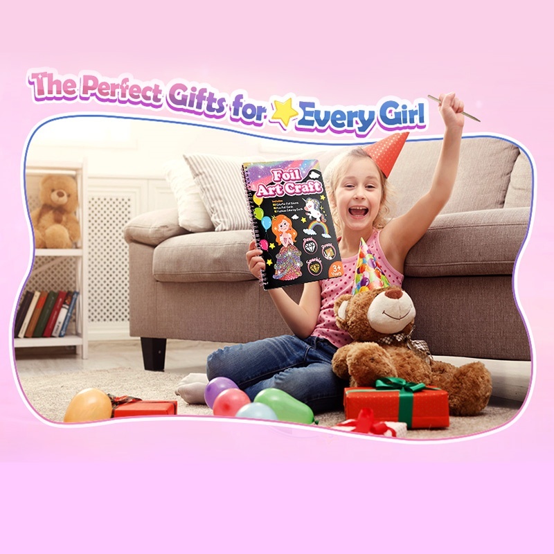 Foil Art Craft Kit For Kids, Children's Cartoon DIY Creative Activity Set