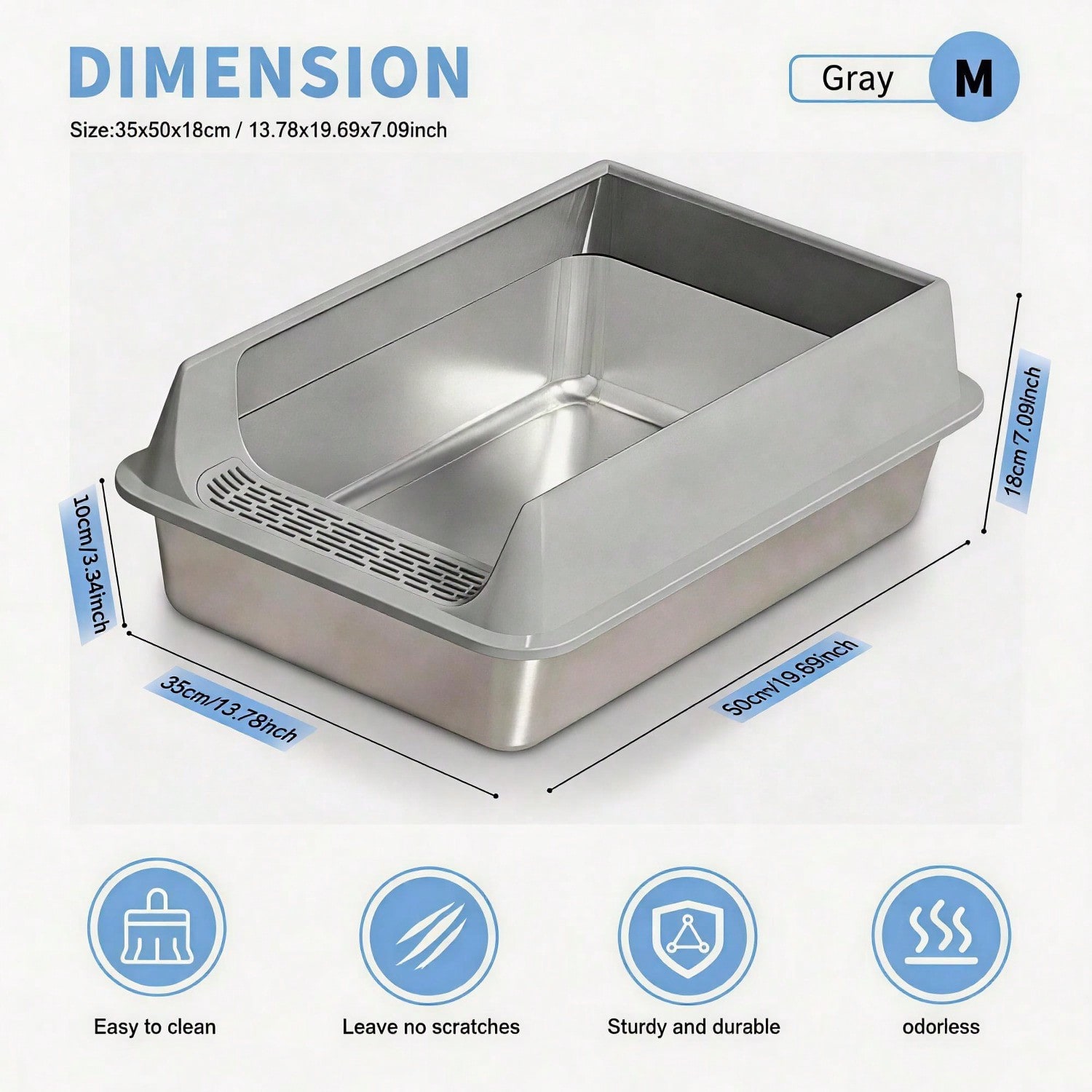 Stainless Steel Cat Litter Box, Large Open Top Litter Box With Anti Splash High Sides, Anti Tracking Pedal, Easy To Clean, Non Stick, Odor Resistant For Big Cats, Multi Cat Homes view 3