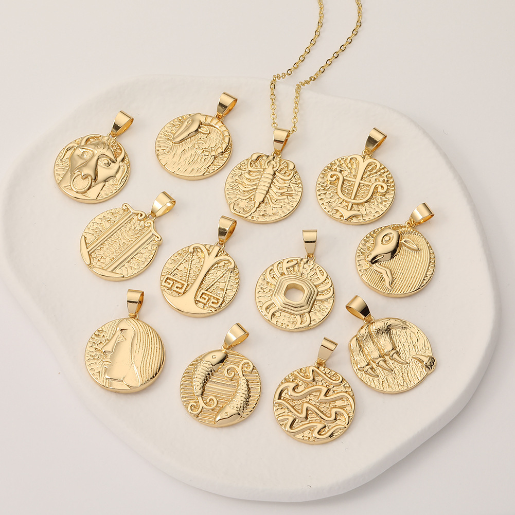 Twelve Constellations Pendant Copper Plated 18K Gold Necklace