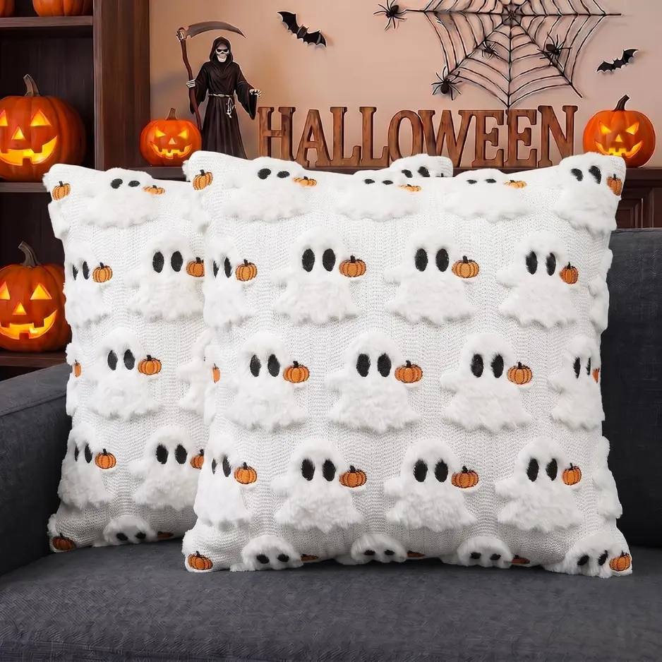 Halloween Ghost Cream White Throw Pillow Covers