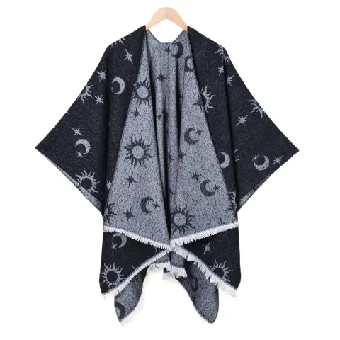 Women's Double-Sided Tassel Jacquard Split Warm Shawl Cardigan