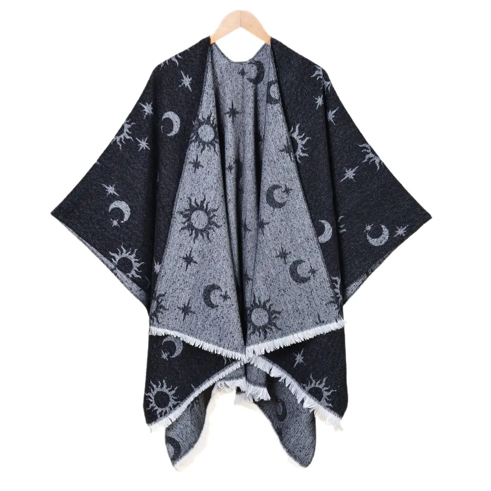 Women's Double-Sided Tassel Jacquard Split Warm Shawl Cardigan