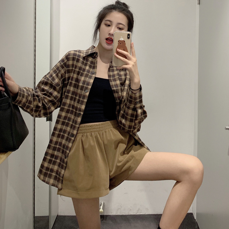 Western Style Plaid Shirt Female Retro Hong Kong Style Student