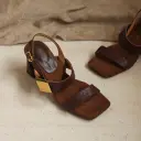 Women's Handmade Full-Grain Sheepskin Block Heel Sandals, Square-Toe Slingback Heels With Pigskin Lining & Non-Slip TPR Sole view 7