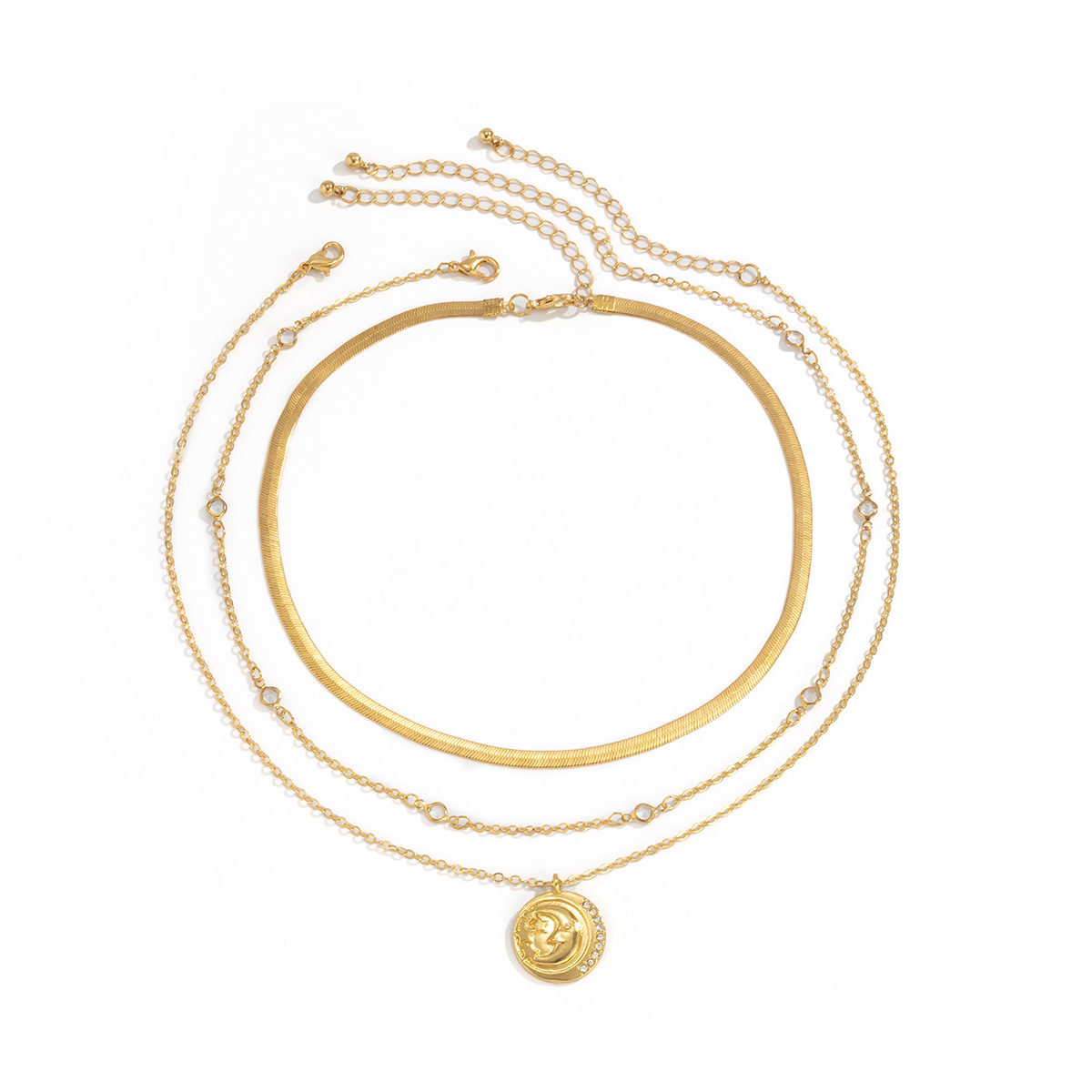 Sexy Snake Bone Chain Set Moon Pendant Necklace Simple Clavicle Mix And Match Fine Chain Necklace