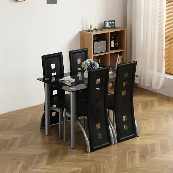 glass dining table set with stainless steel legs