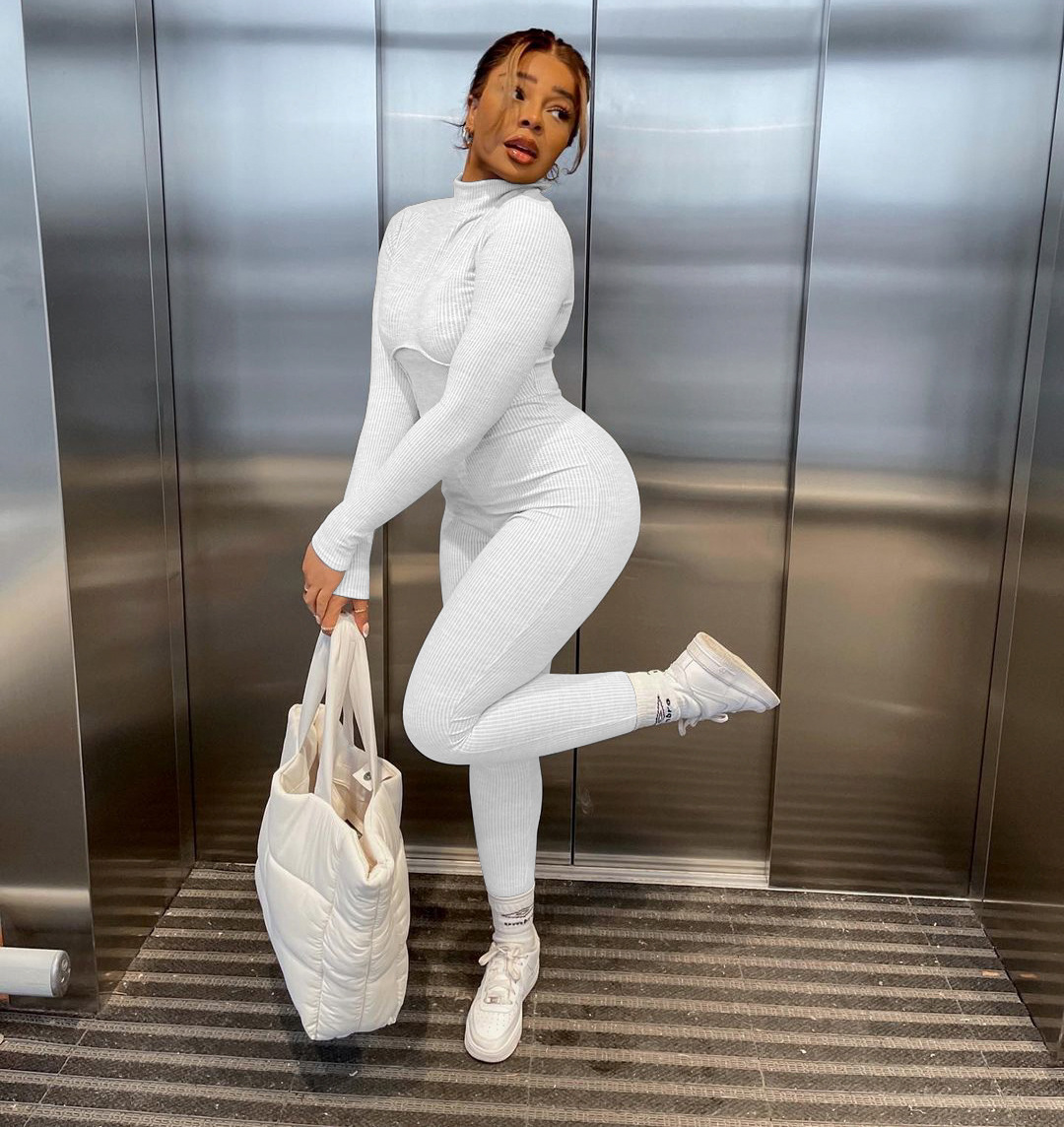 Casual Fashion Solid Color Stand up Collar Bodysuit Tan - Shop at LoveMi