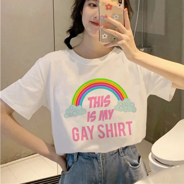 Personality Couple Wear Rainbow Letter Print Casual Short Sleeve T Shirt 11 Style - Shop at LoveMi