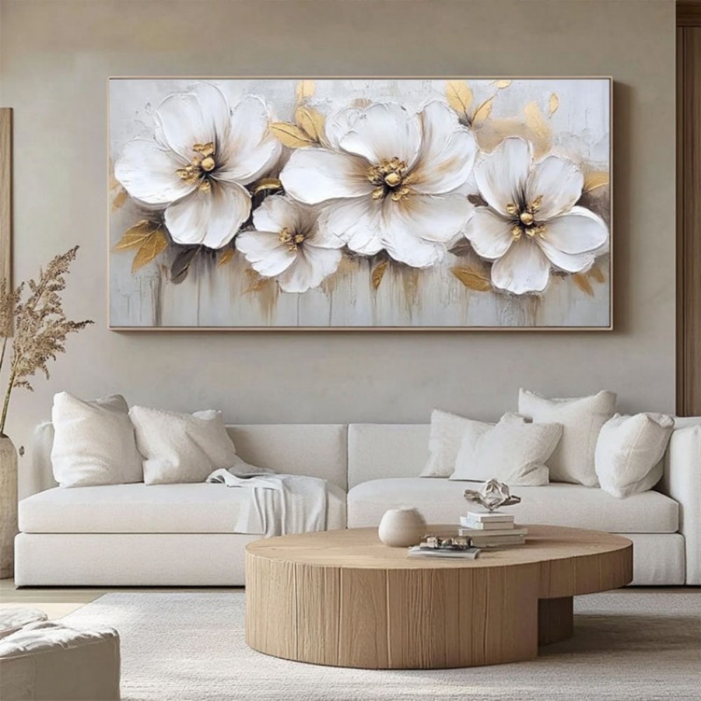 Abstract Flower Oil Painting On Canvas Large Wall Art Minimalist Floral Art Handmade Painting White Modern Home Decor For Living Room