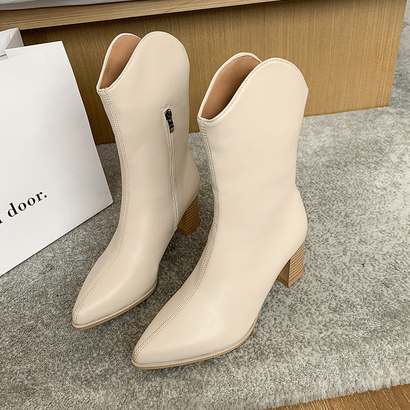 Women's Pointed-toe High-heeled Short Boots Autumn And Winter