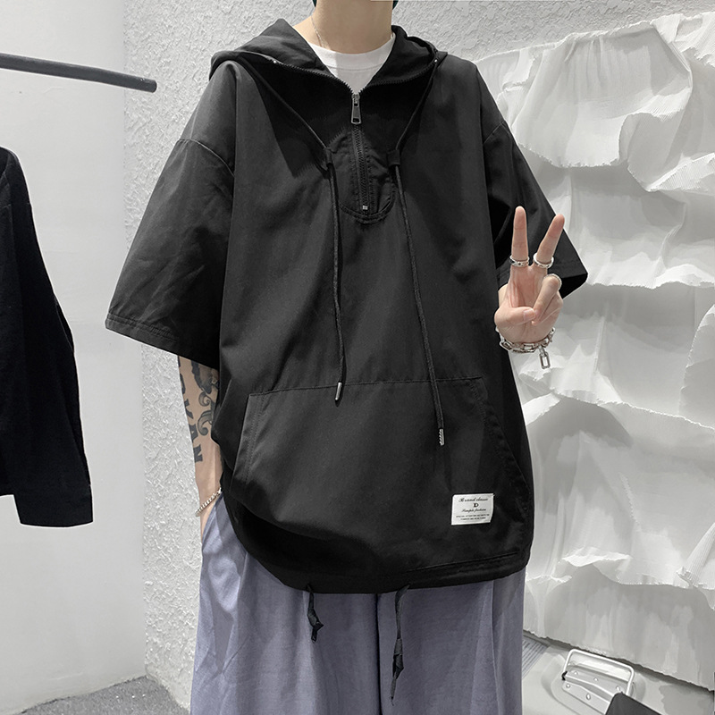 Fashionable Men's Hooded Drawstring Top Jacket