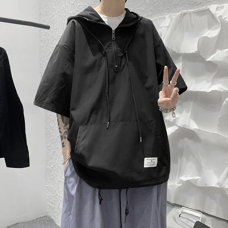Fashionable Men's Hooded Drawstring Top Jacket