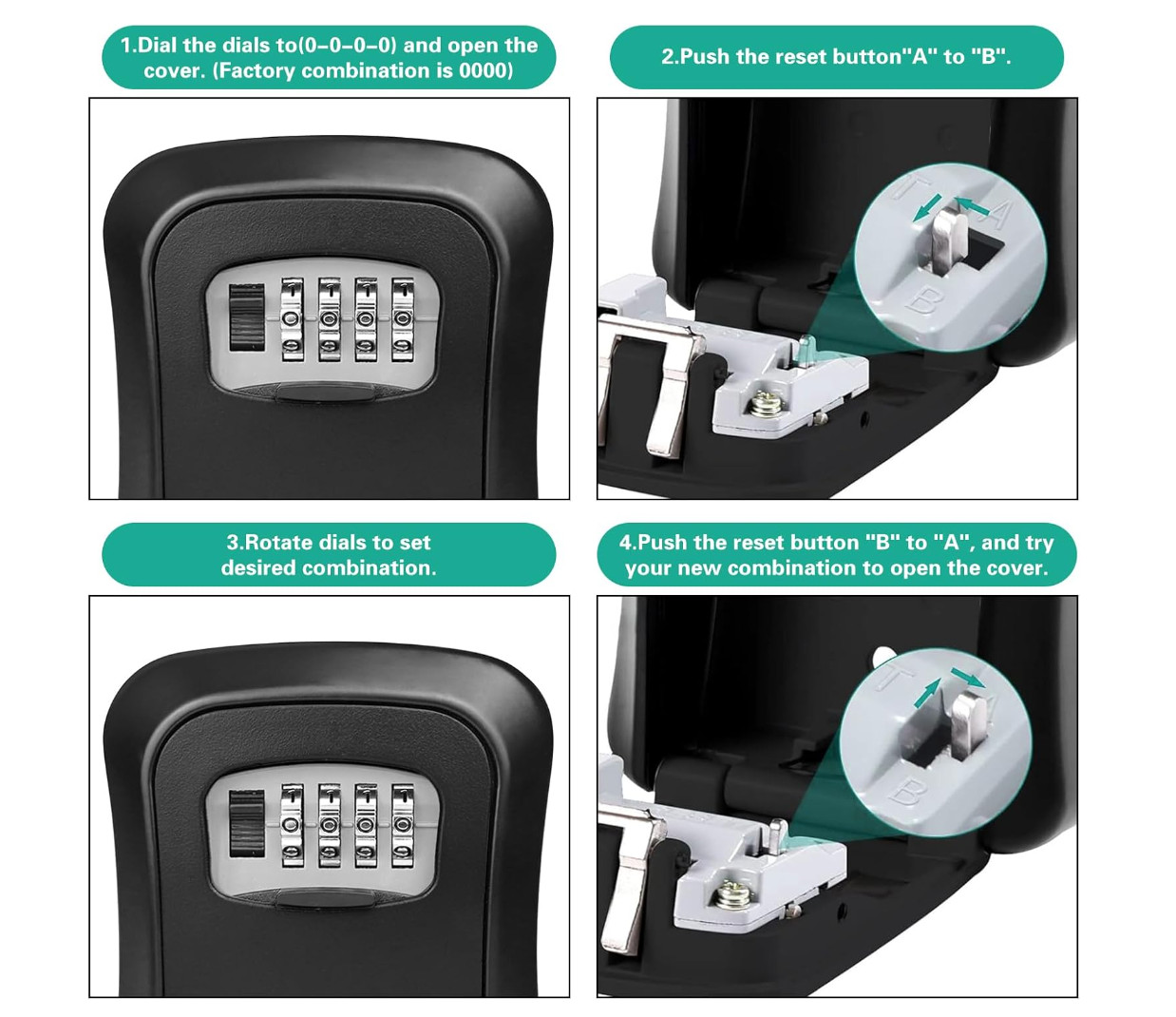 Wall Mounted Key Safe, 4 Combination Outdoor Security Lock Box UK — image 5