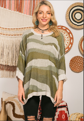 Trendy Long-sleeved Printed Loose V-neck Women's Clothing